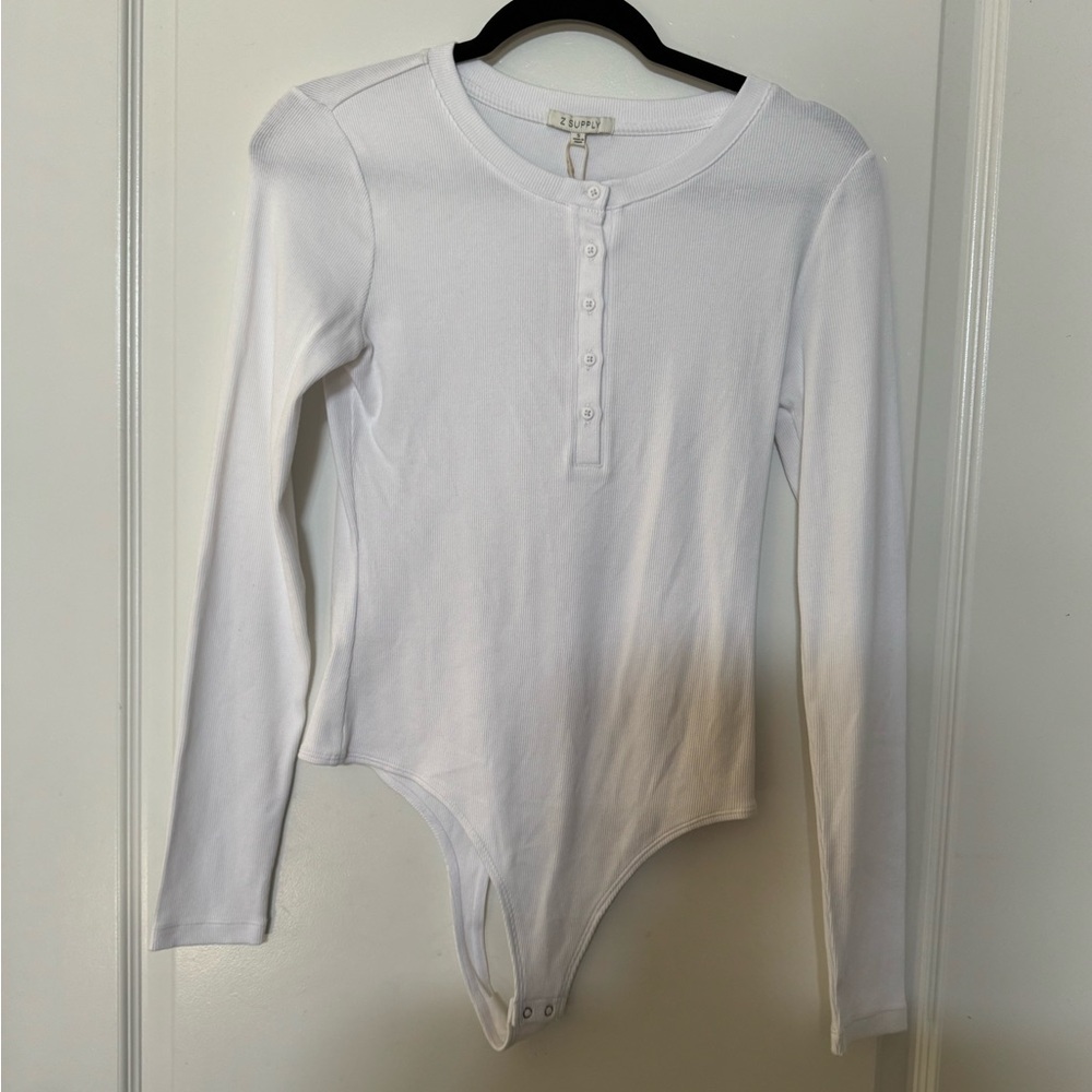 Z Supply White Ribbed Henley Bodysuit